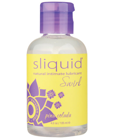 Sliquid natural intimate lubricant bottle with purple cap and label on a white background