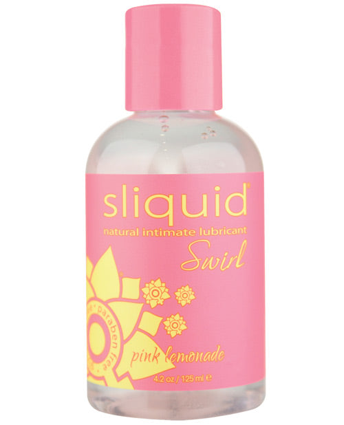 Sliquid natural intimate lubricant bottle with pink cap and label on a white background