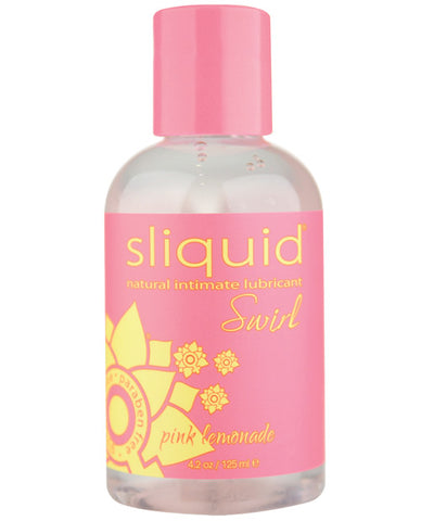 Sliquid natural intimate lubricant bottle with pink cap and label on a white background