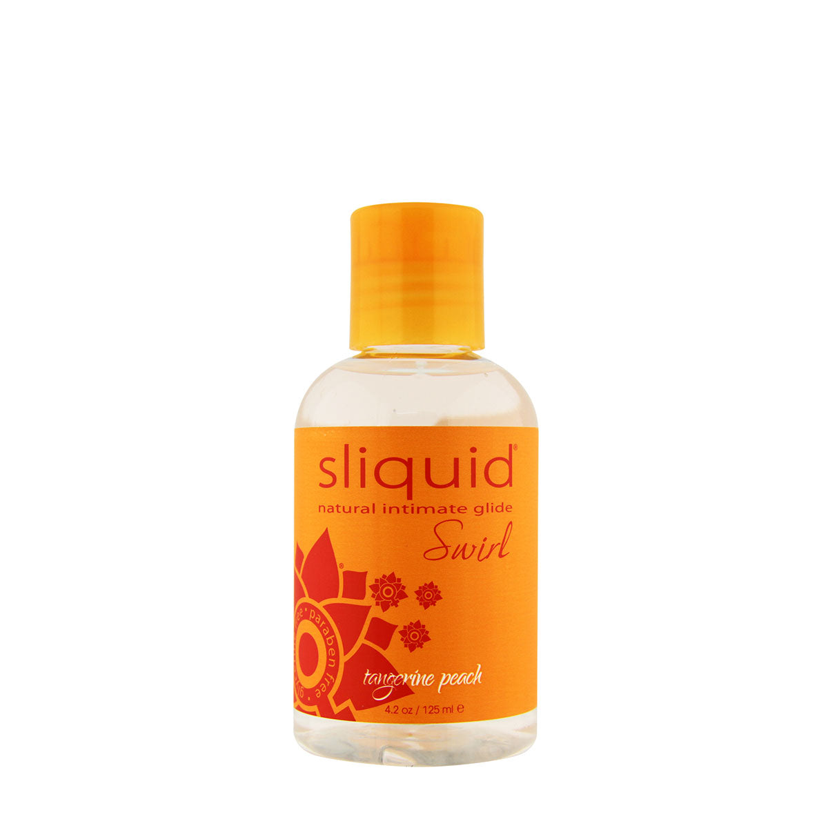 Sliquid natural intimate glide Swirl bottle with orange cap and label on a white background