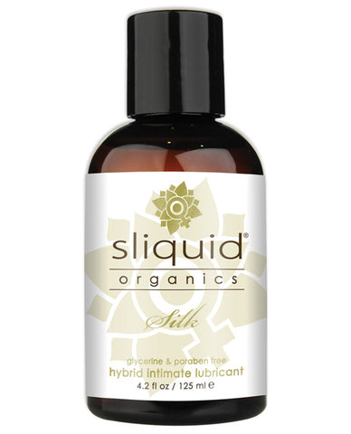 Sliquid Organics Silk hybrid intimate lubricant bottle on a white background