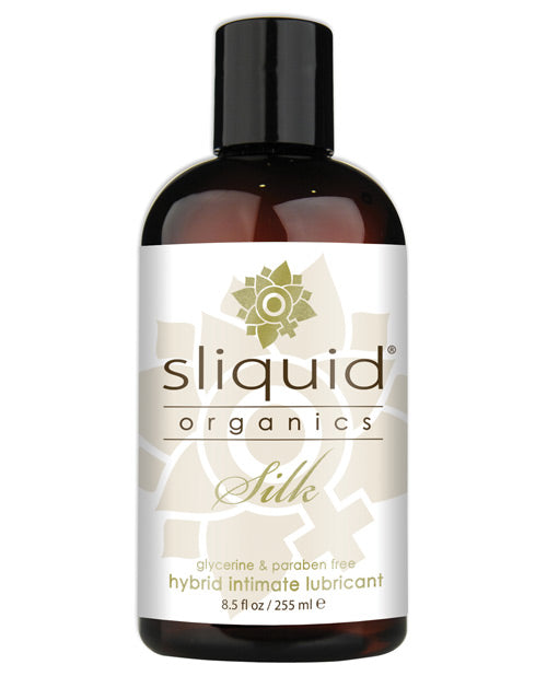 Sliquid Organics Silk hybrid intimate lubricant bottle on a white background