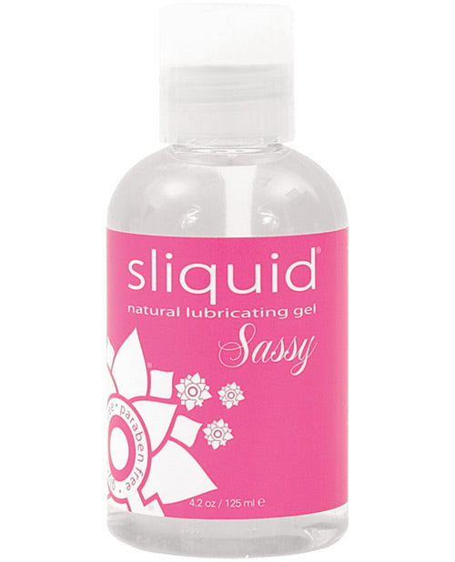 Sliquid Sassy natural lubricating gel bottle on a white background