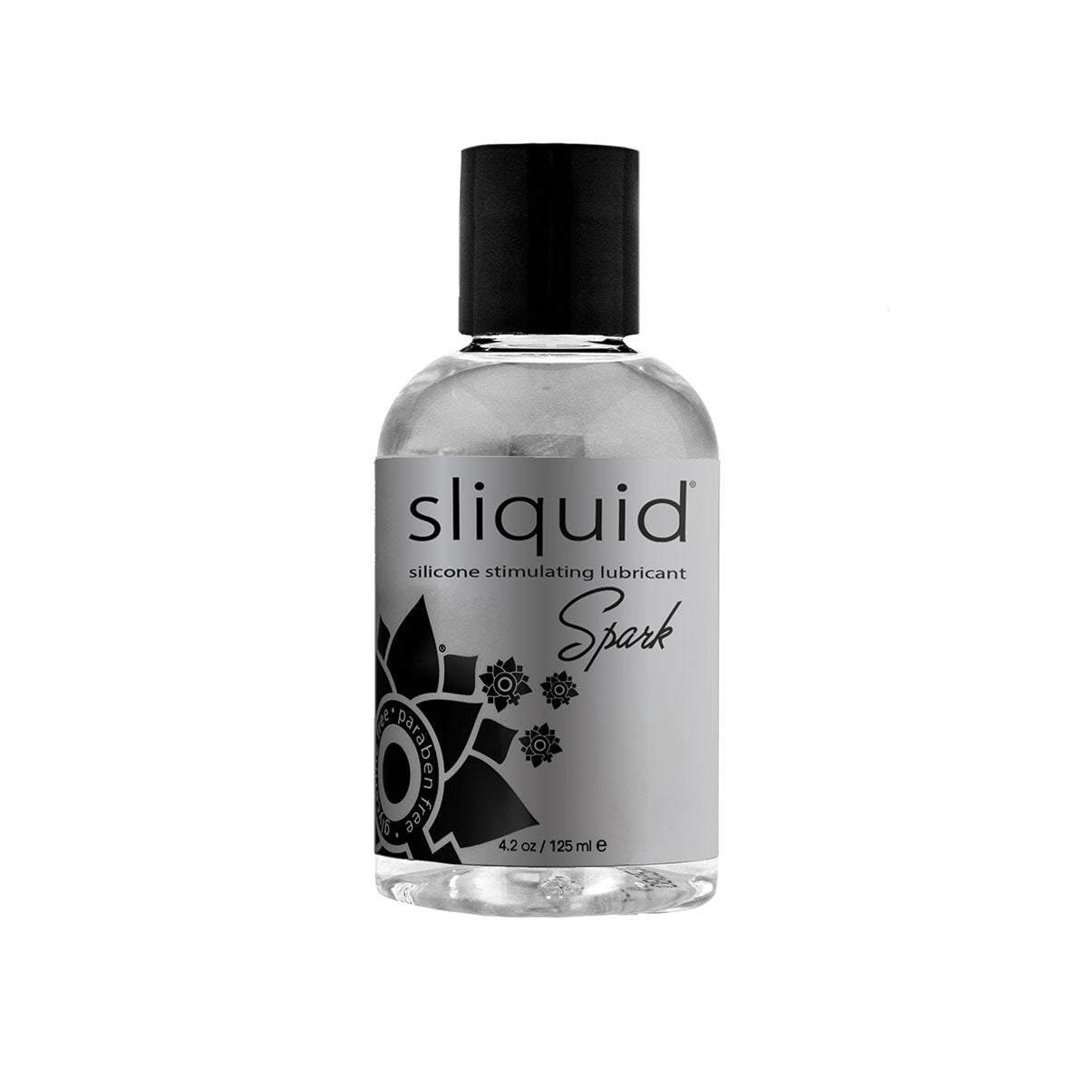 Sliquid Spark silicone stimulating lubricant bottle on a white background