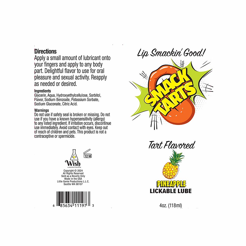 Label for Pineapple Lickable Lube with branding and product details on a white background