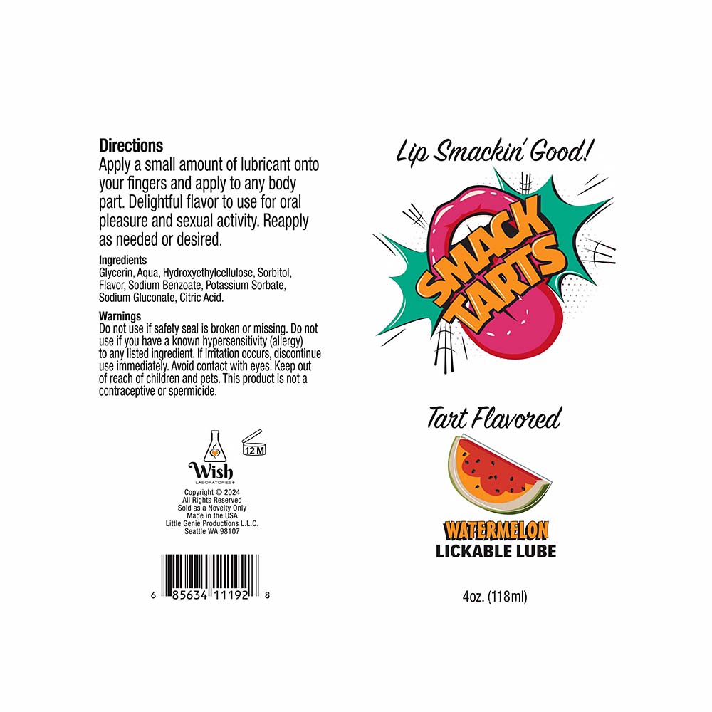 Lickable lube packaging with branding and product details on a white background