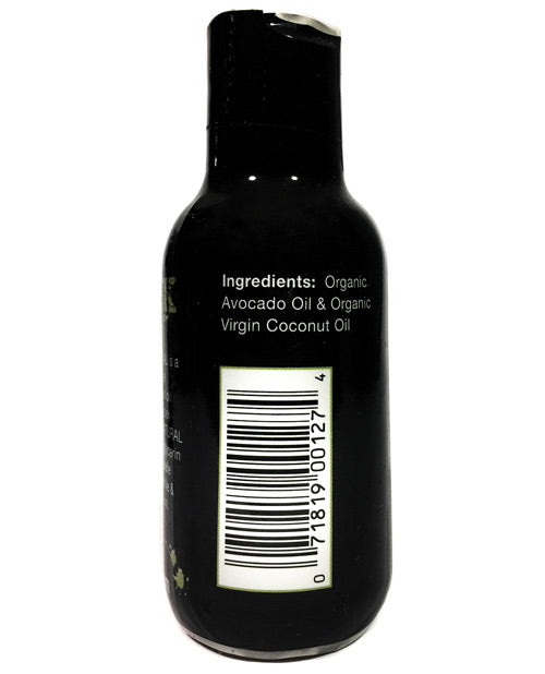 Black bottle with white text.