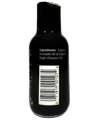 Black bottle with white text.