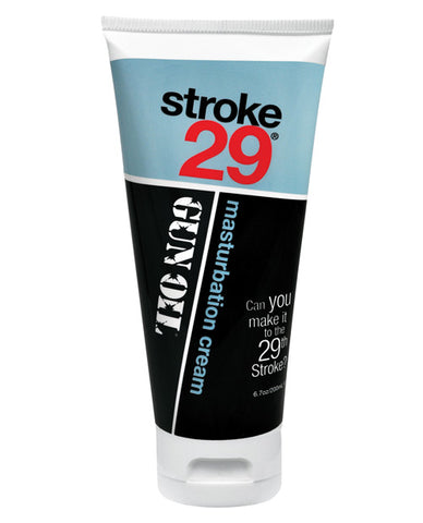 Tube of 'stroke 29' masturbation cream on a white background