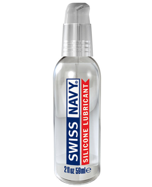 Bottle of Swiss Navy silicone lubricant on a white background