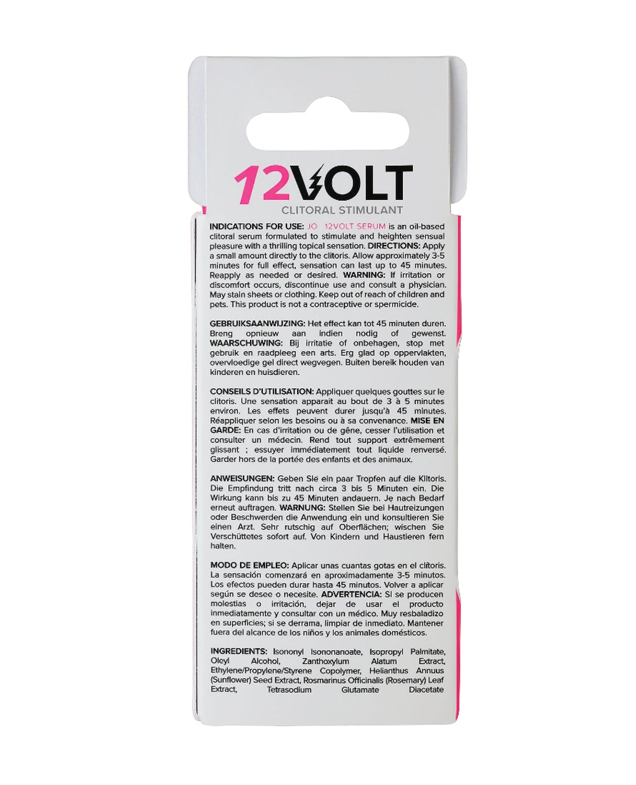 Back of the 12 Volt packaging.