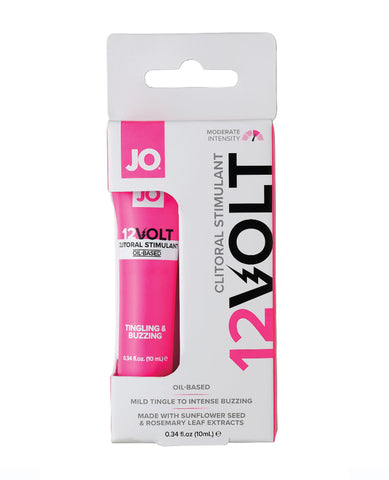 12 Volt clitoral stimulant packaging with pink and white design on a white background