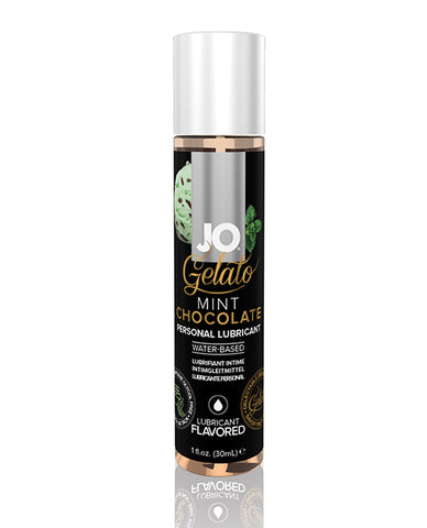 JO Gelato Mint Chocolate personal lubricant bottle on a white background