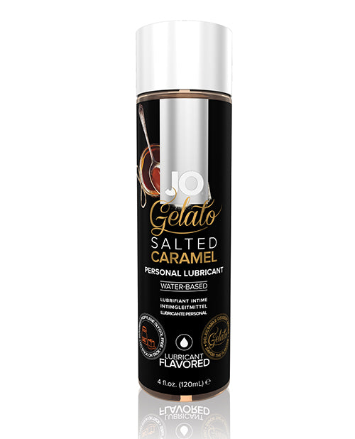JO Gelato Salted Caramel flavored personal lubricant bottle on a white background