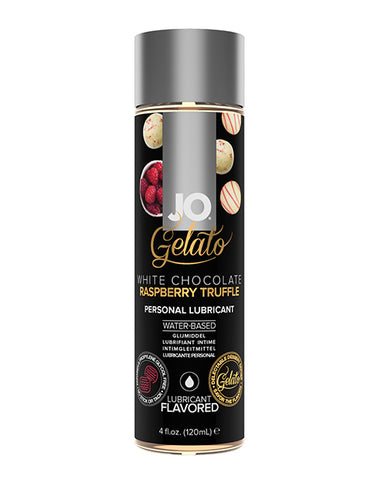 JO Gelato White Chocolate Raspberry Truffle personal lubricant can on a white background