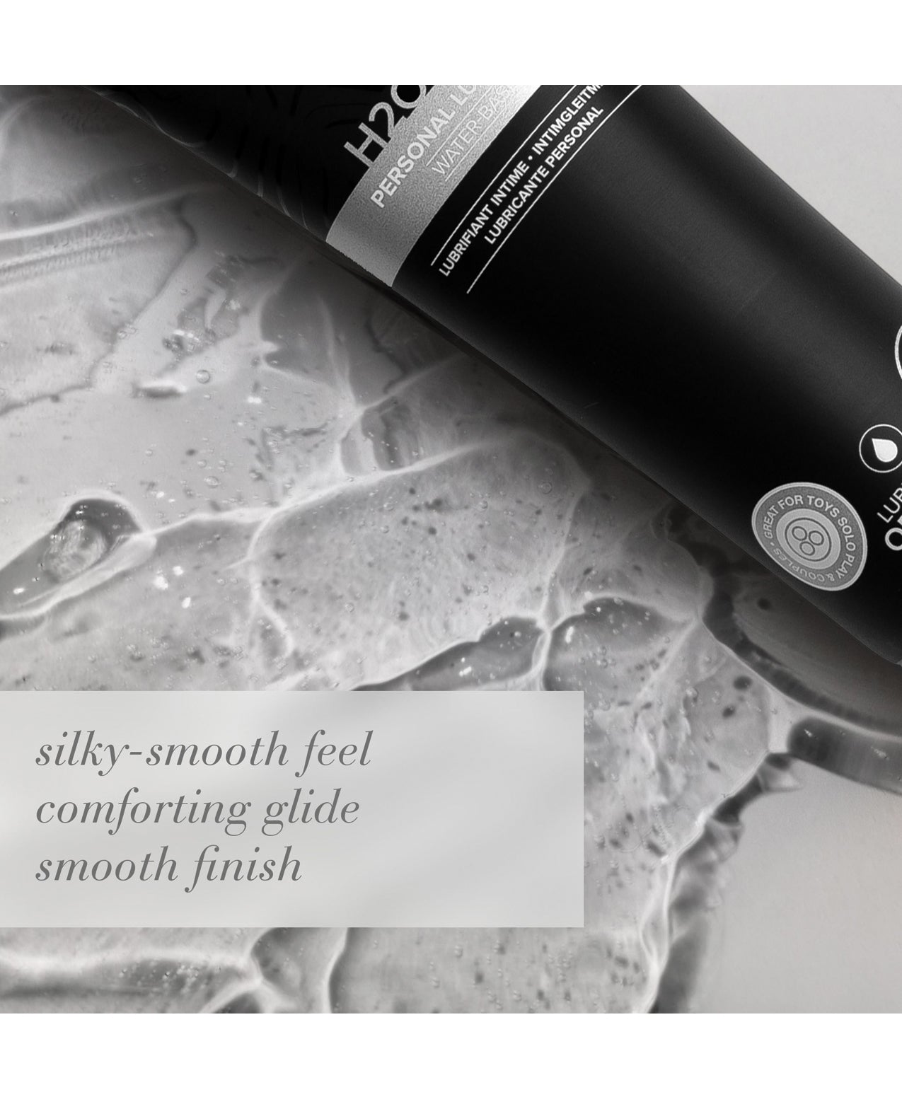 Lubricant bottle with text about texture 