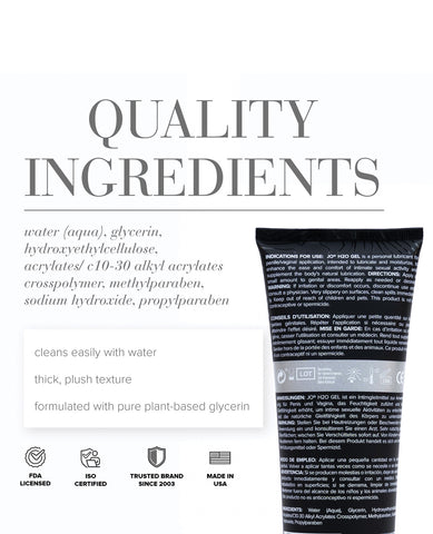 Product tube with quality ingredients text and list on a white background