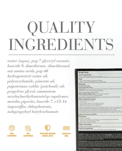 Product label with 'Quality Ingredients' text and detailed ingredient list on a white background.