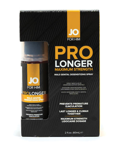 JO Pro Longer Maximum Strength male genital desensitizing spray packaging on a white background
