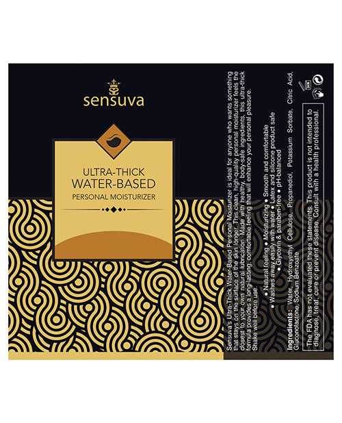 Sensuva ultra-thick water-based personal moisturizer packaging with gold and black design.