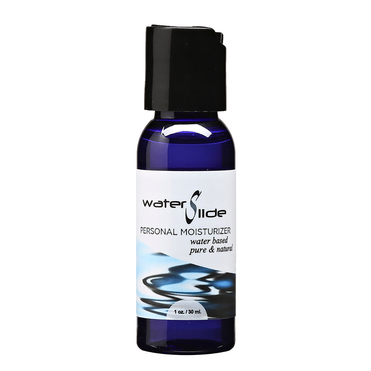 Bottle of water-based personal moisturizer on a white background