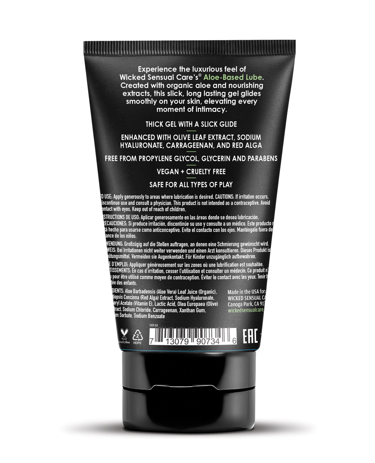 Black tube of lubricant with text on a white background
