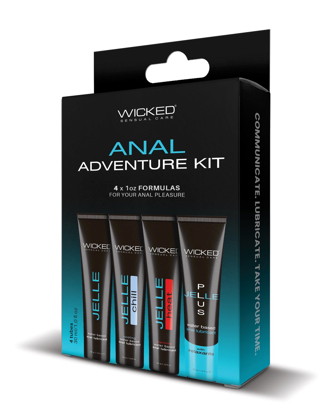 Wicked Anal Adventure Kit packaging with product tubes on a white background