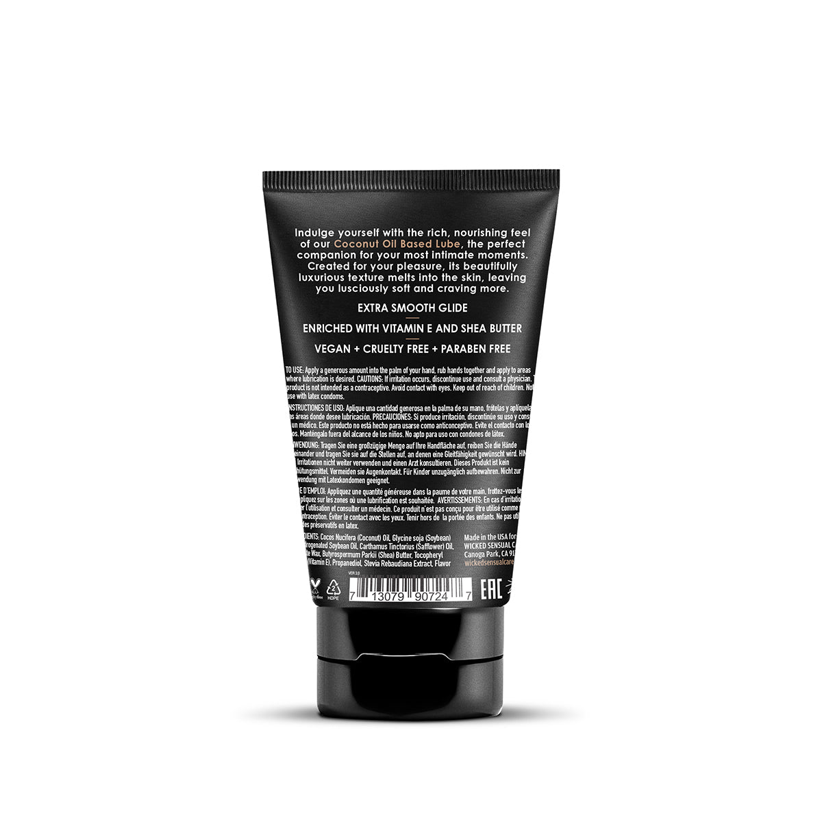 Black tube of lubricant with text on a white background