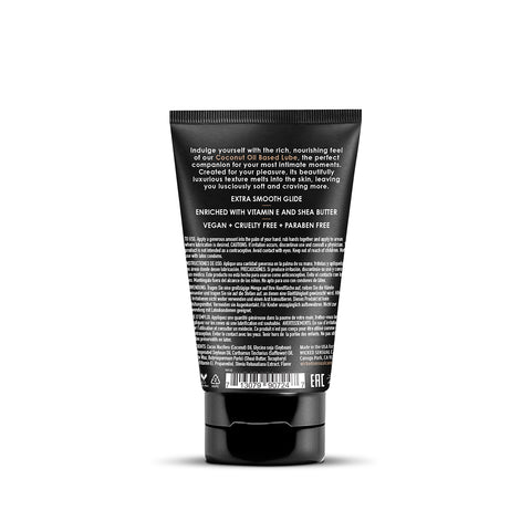 Black tube of lubricant with text on a white background