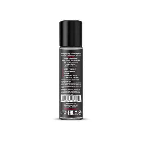 Black cylindrical bottle with text on a white background