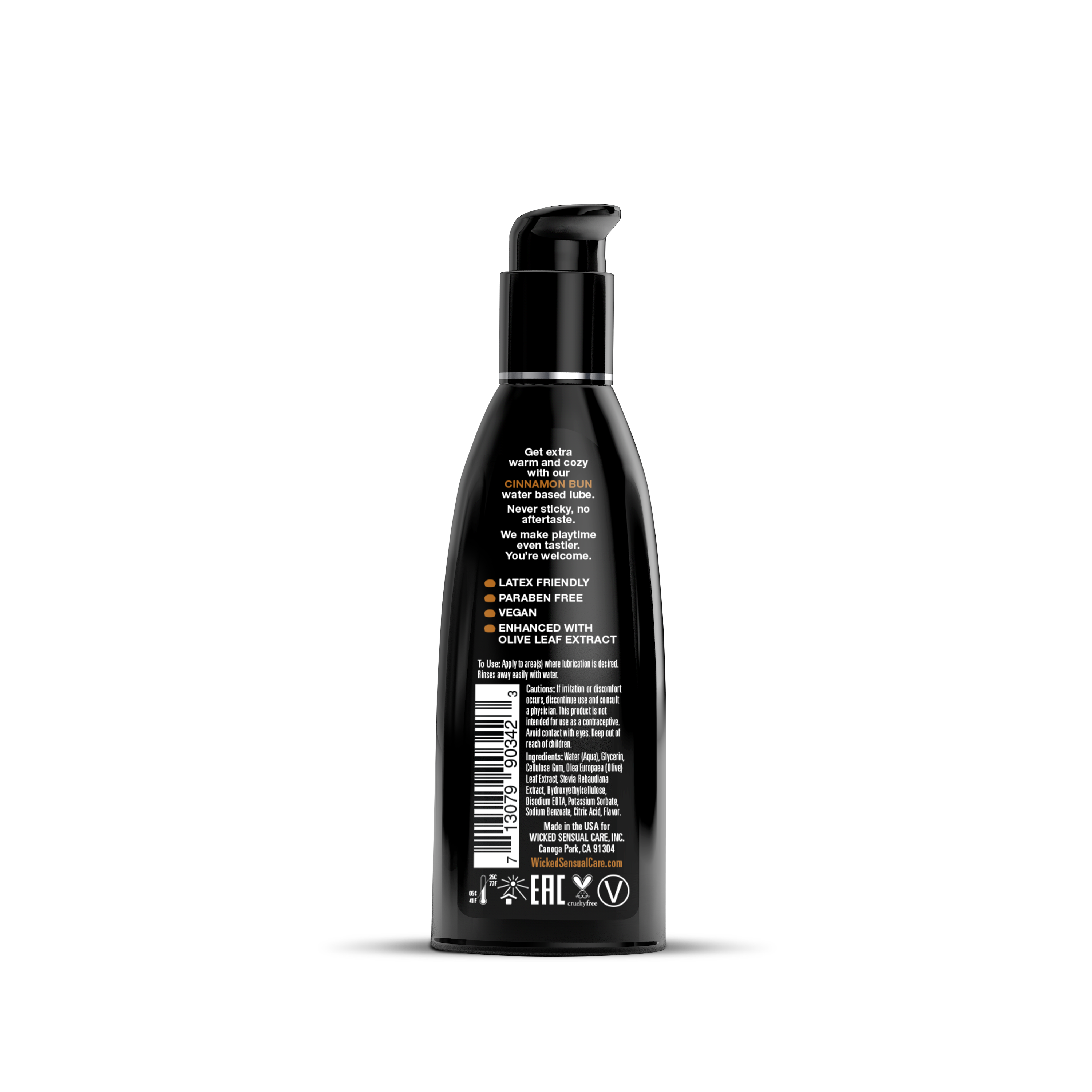 Black bottle with text on a white background