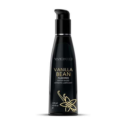 Black bottle of Wicked Vanilla Bean flavored product on a white background