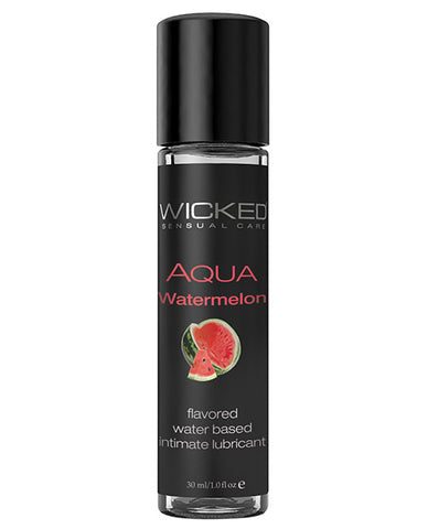 Bottle of Wicked Aqua Watermelon flavored water-based lubricant on a white background