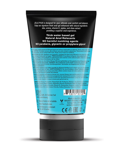 The back of a 4oz tube of Wicked Personal Care Jelle Plus.