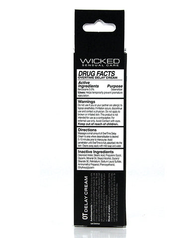 Wicked Special Care Overtime Delay Cream packaging with black and white label.