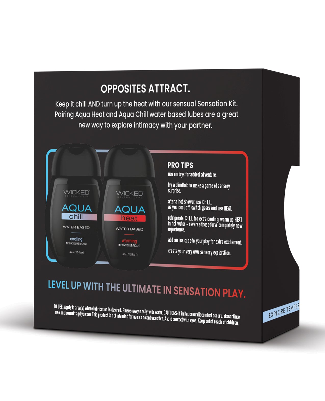 Product packaging for Aqua Heat and Aqua Chill water-based lubricants with text on a white background.