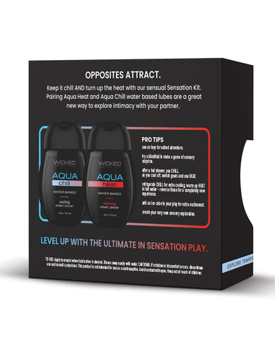 Product packaging for Aqua Heat and Aqua Chill water-based lubricants with text on a white background.