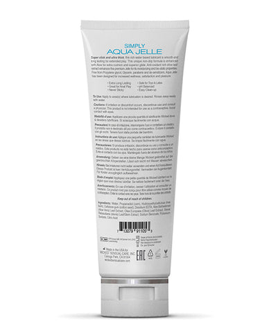 Back of a tube of Simply Aqua Jelle on a white background