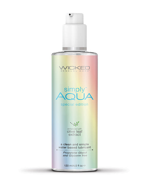 Rainbow bottle of Wicked Sensual Care Simply Aqua on a white background