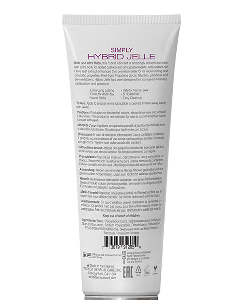 Back view of a Simply Hybrid Jelle product packaging with text and barcodes on a white background