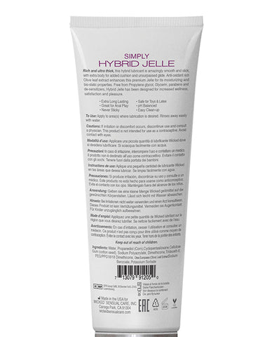 Back view of a Simply Hybrid Jelle product packaging with text and barcodes on a white background