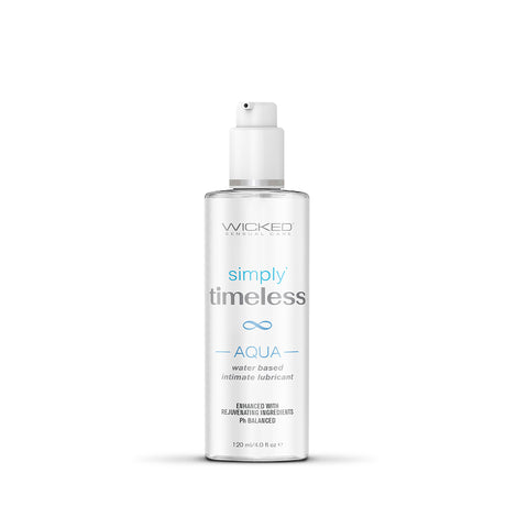 Wicked Sensual Care bottle of 'simply timeless AQUA' on a white background